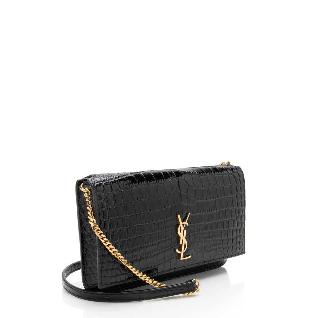 Saint Laurent Croc Embossed Monogram Phone Holder Shoulder Bag