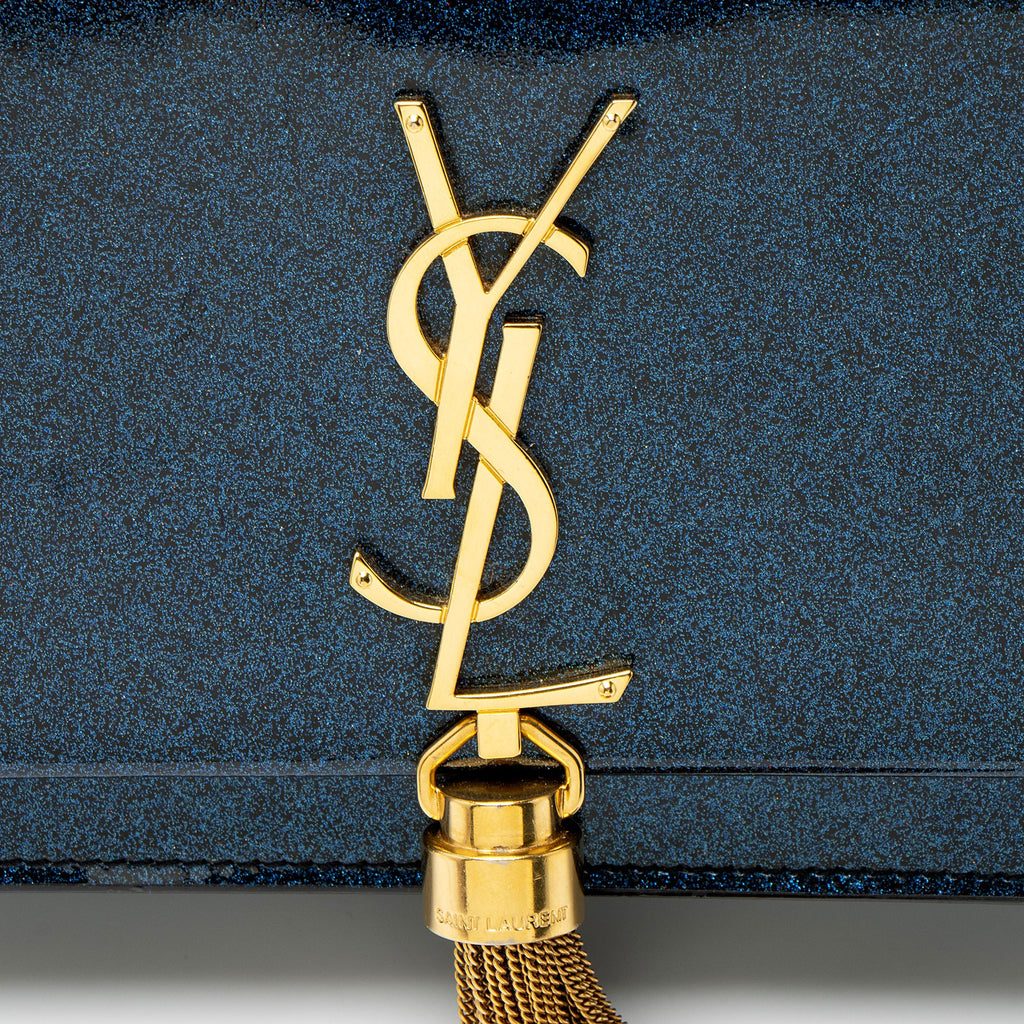 Saint Laurent Glitter Patent Leather Monogram Kate Tassel Chain Wallet