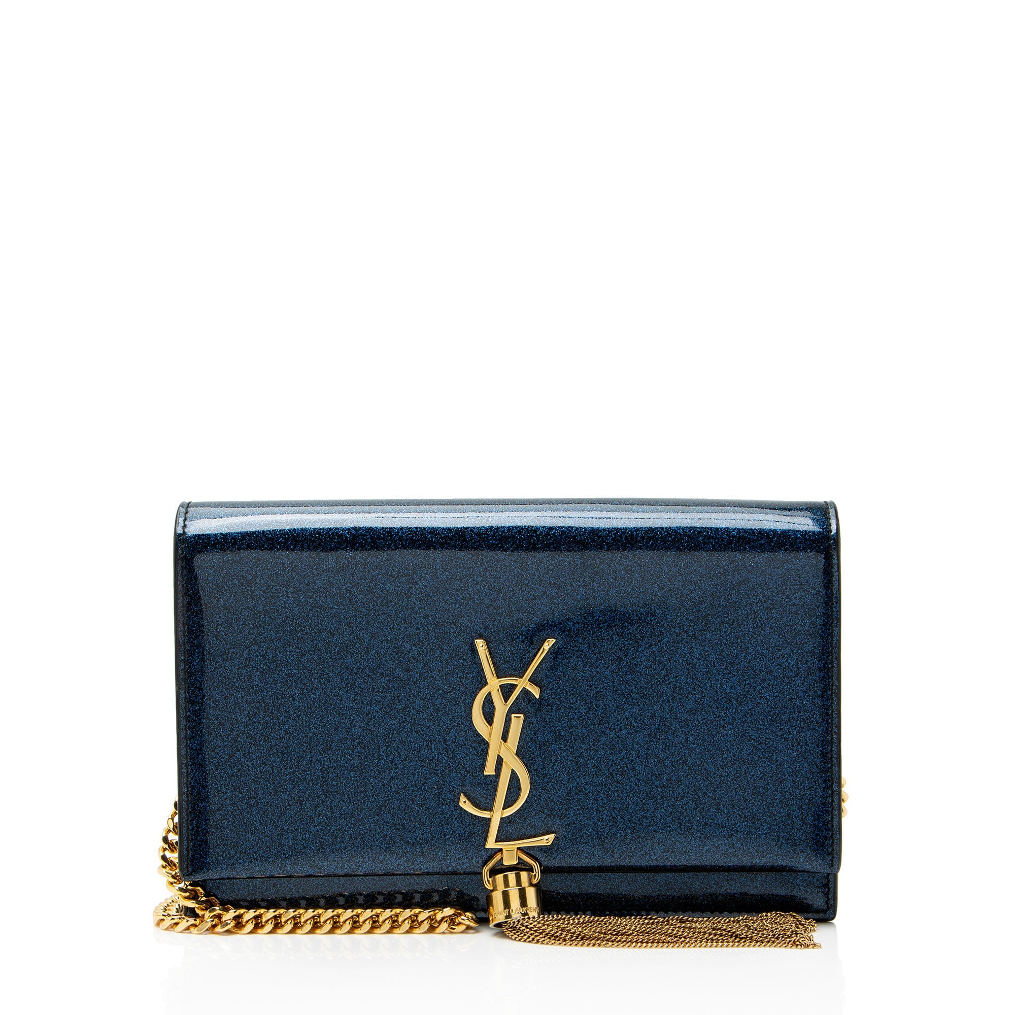 Saint Laurent Glitter Patent Leather Monogram Kate Tassel Chain Wallet