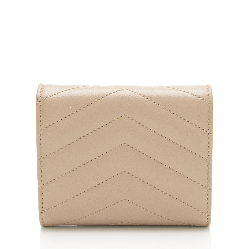 Saint Laurent Grain de Poudre Monogram Compact Trifold Wallet