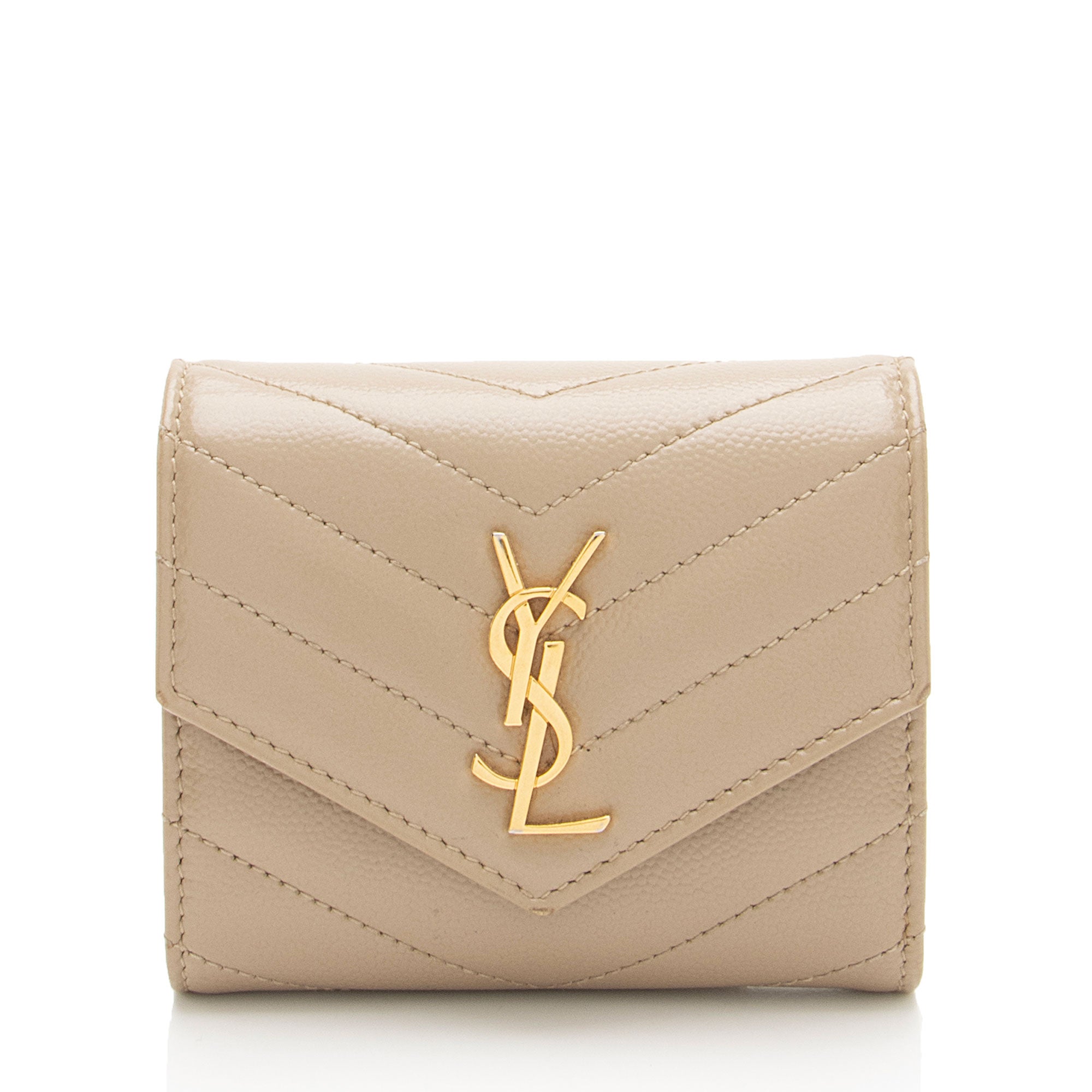 Saint Laurent Grain de Poudre Monogram Compact Trifold Wallet