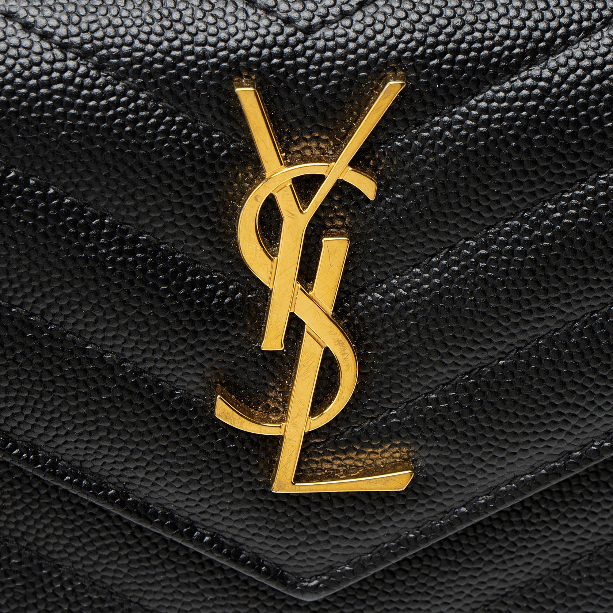 Saint Laurent Grain de Poudre Monogram Compact Trifold Wallet