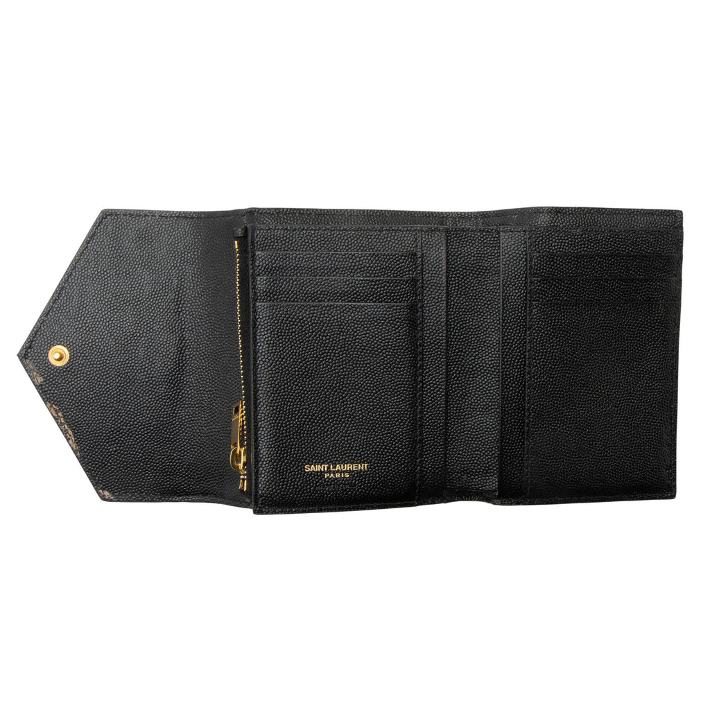 Saint Laurent Grain de Poudre Monogram Compact Trifold Wallet