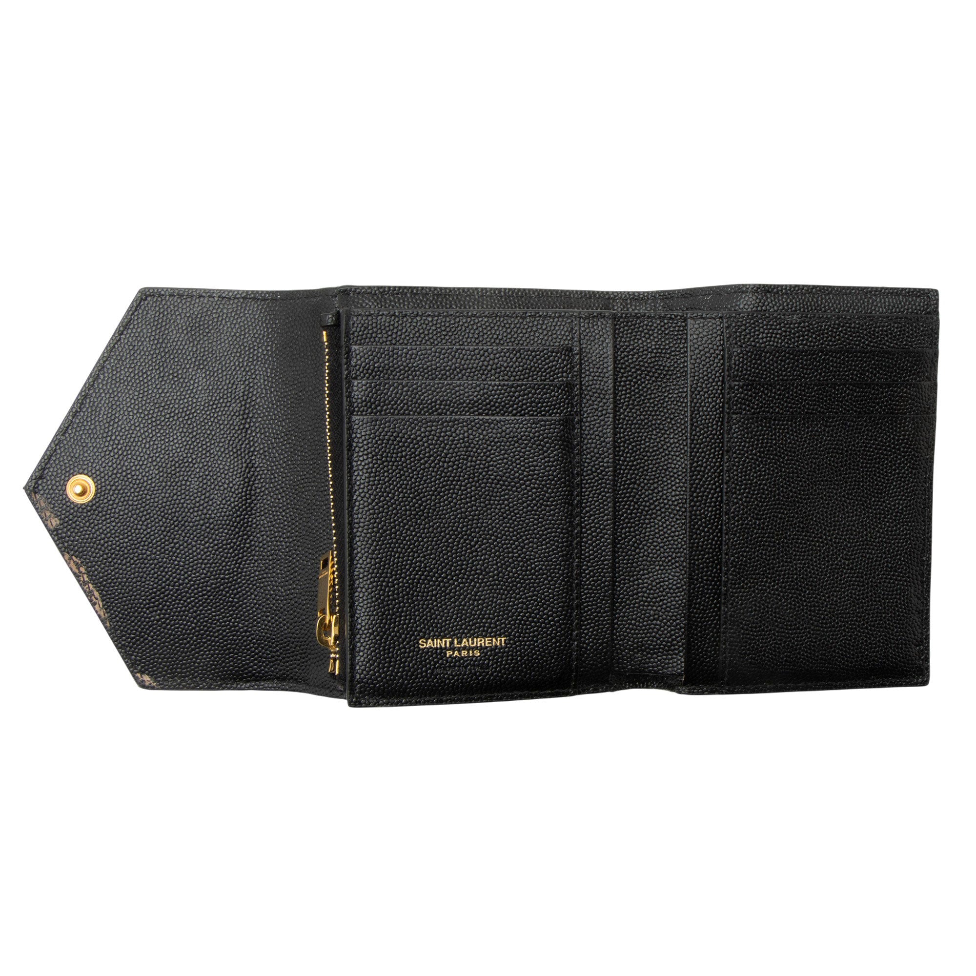 Saint Laurent Grain de Poudre Monogram Compact Trifold Wallet