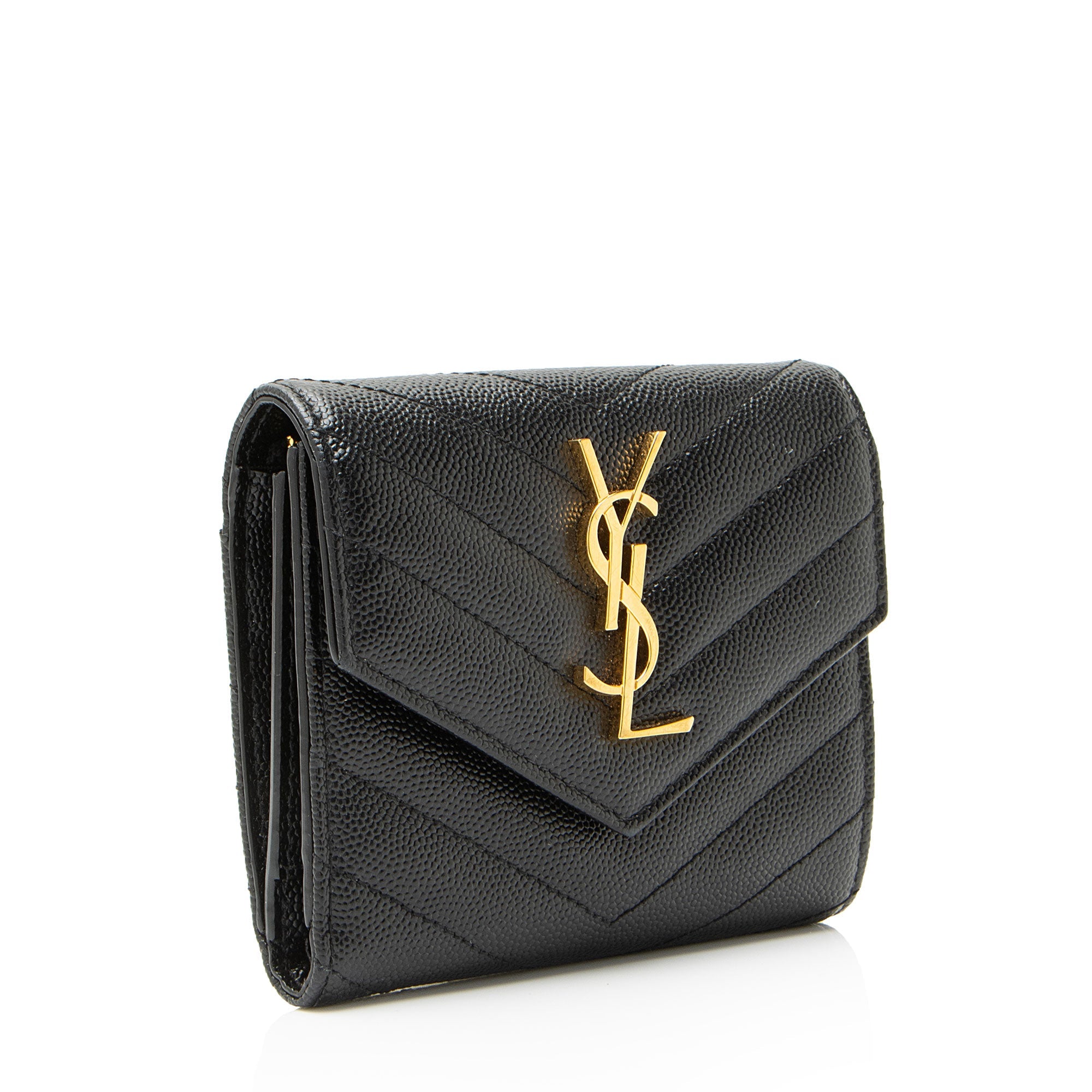 Saint Laurent Grain de Poudre Monogram Compact Trifold Wallet