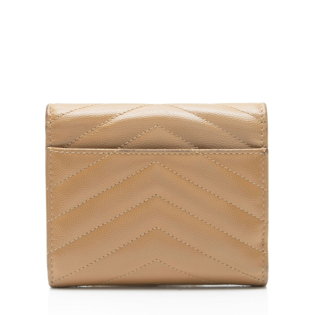 Saint Laurent Grain de Poudre Monogram Compact Trifold Wallet