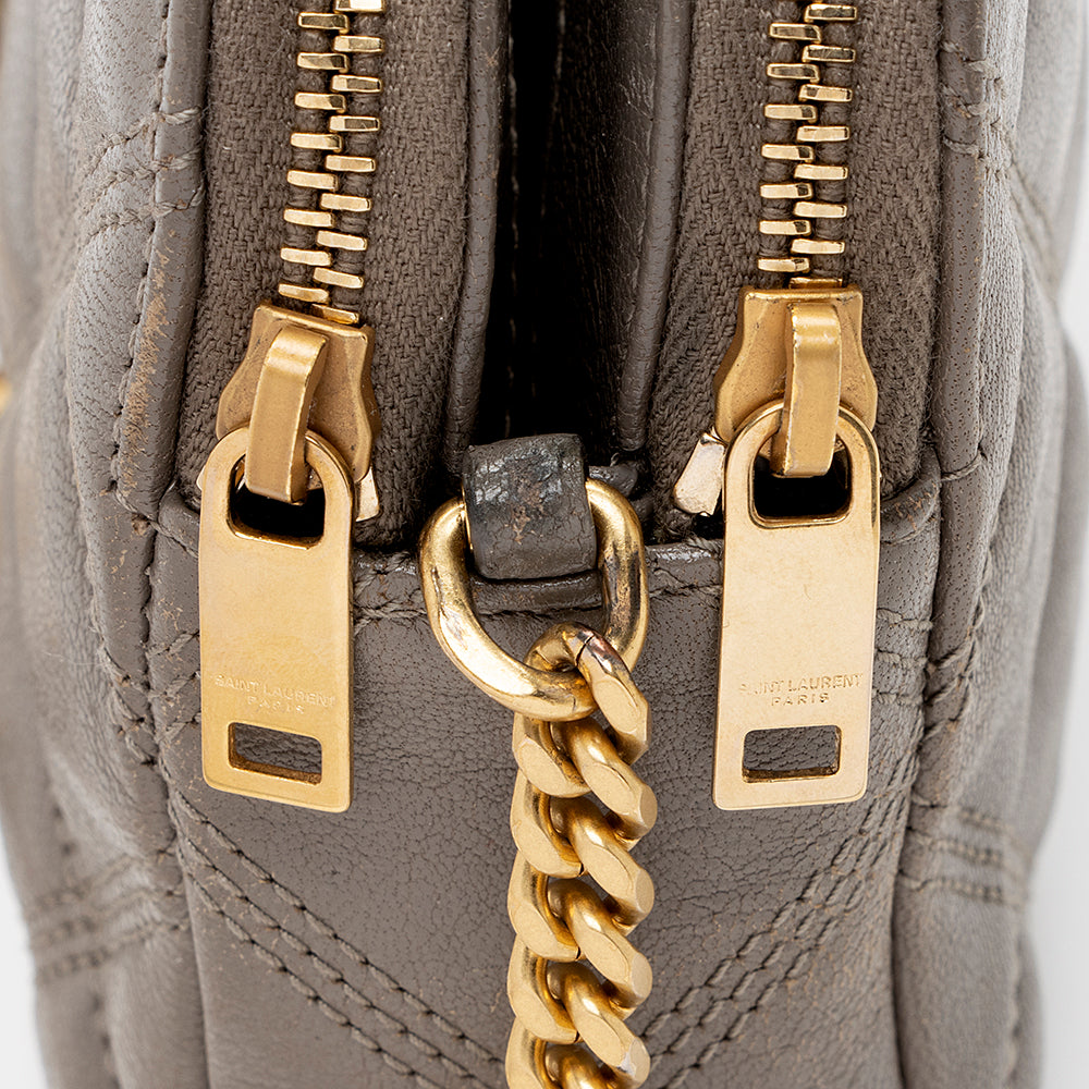 Saint Laurent Grained Lambskin Quilted Becky Double Zip Shoulder Bag (SHF-18175)