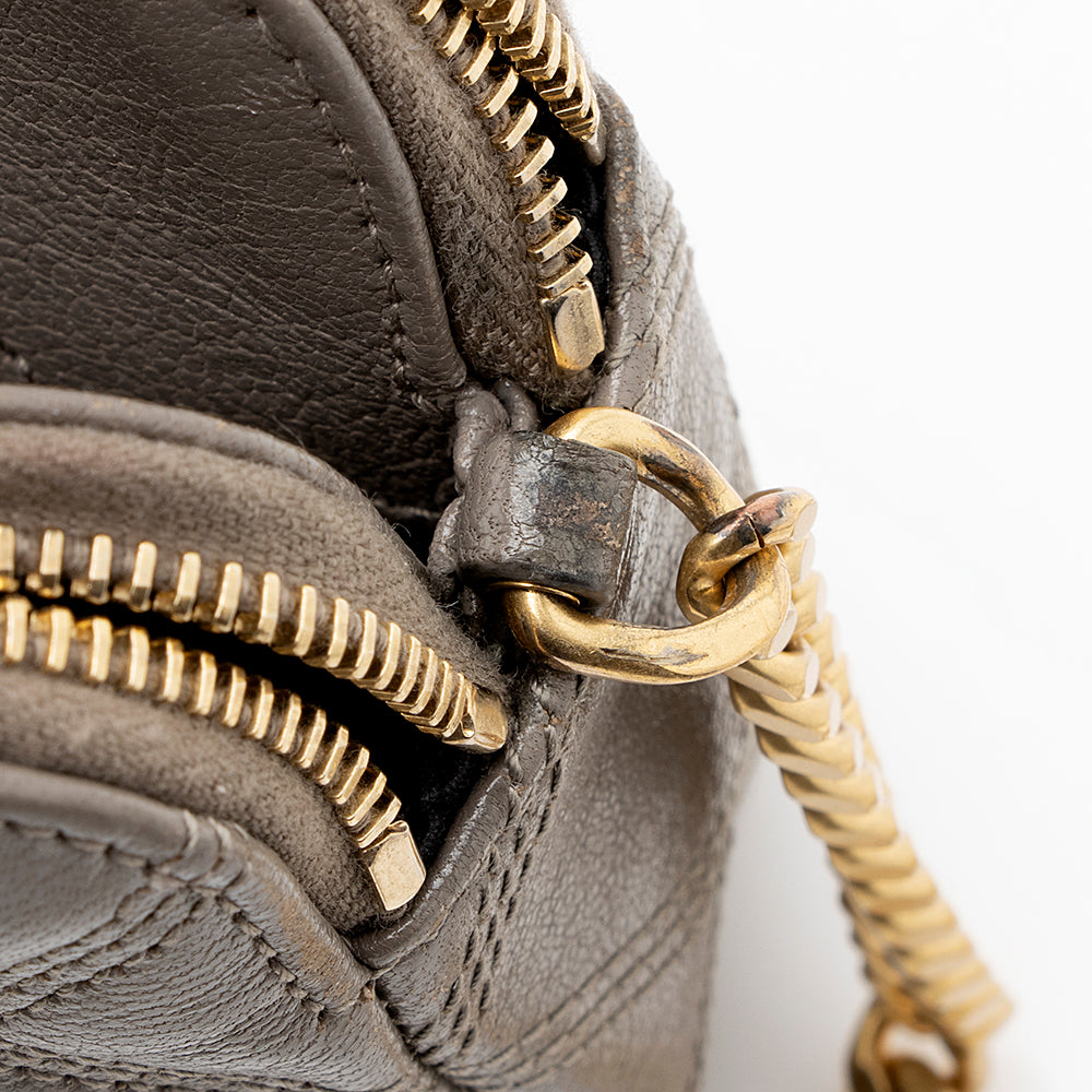 Saint Laurent Grained Lambskin Quilted Becky Double Zip Shoulder Bag (SHF-18175)