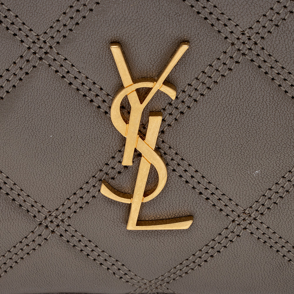 Saint Laurent Grained Lambskin Quilted Becky Double Zip Shoulder Bag (SHF-18175)