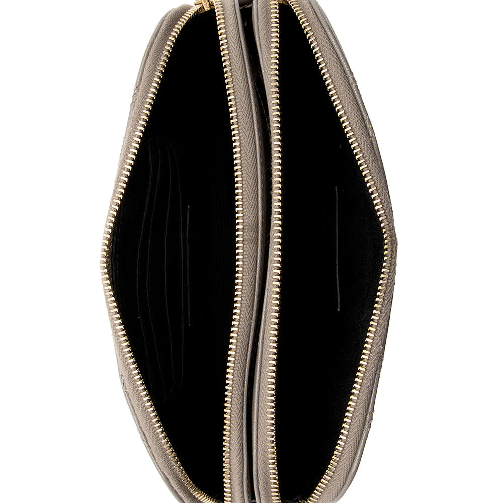 Saint Laurent Grained Lambskin Quilted Becky Double Zip Shoulder Bag (SHF-18175)