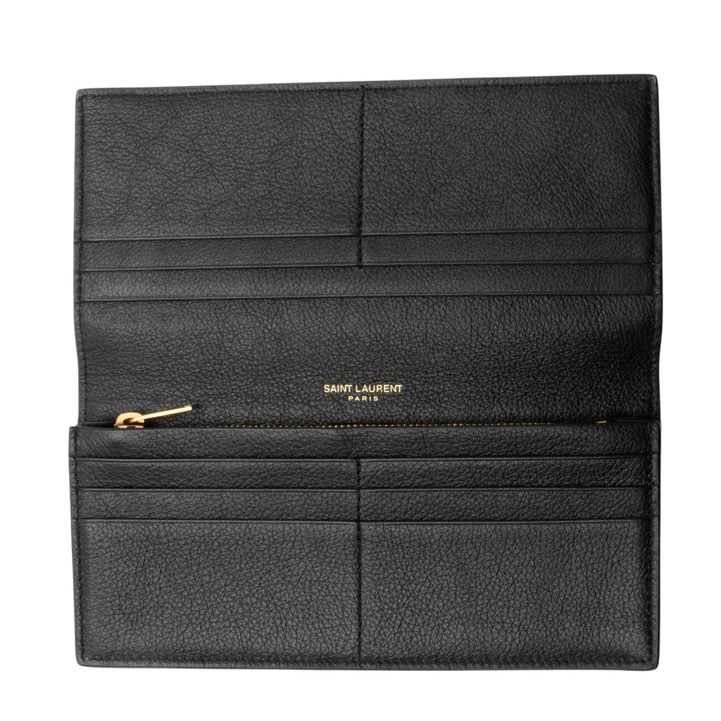 Saint Laurent Grained Leather Tiny Cassandre Flat Long Wallet