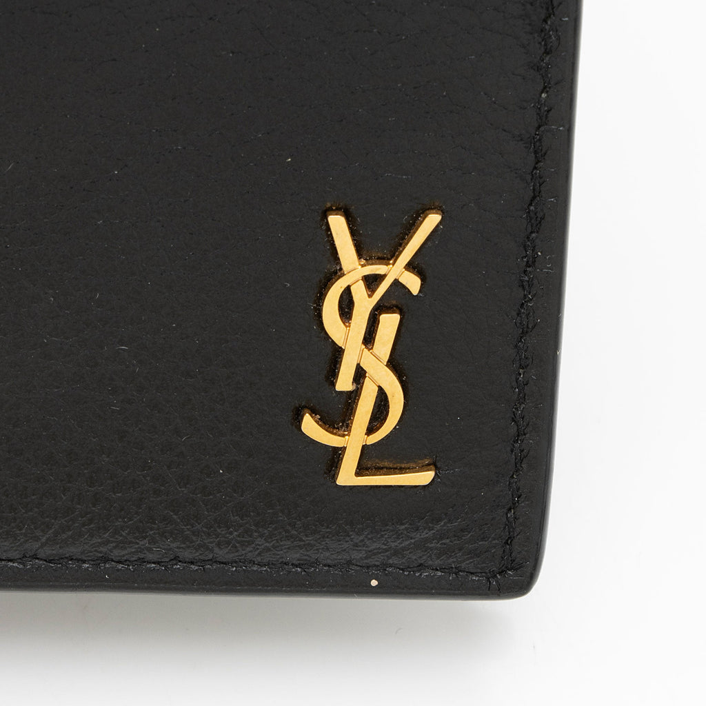Saint Laurent Grained Leather Tiny Cassandre Flat Long Wallet