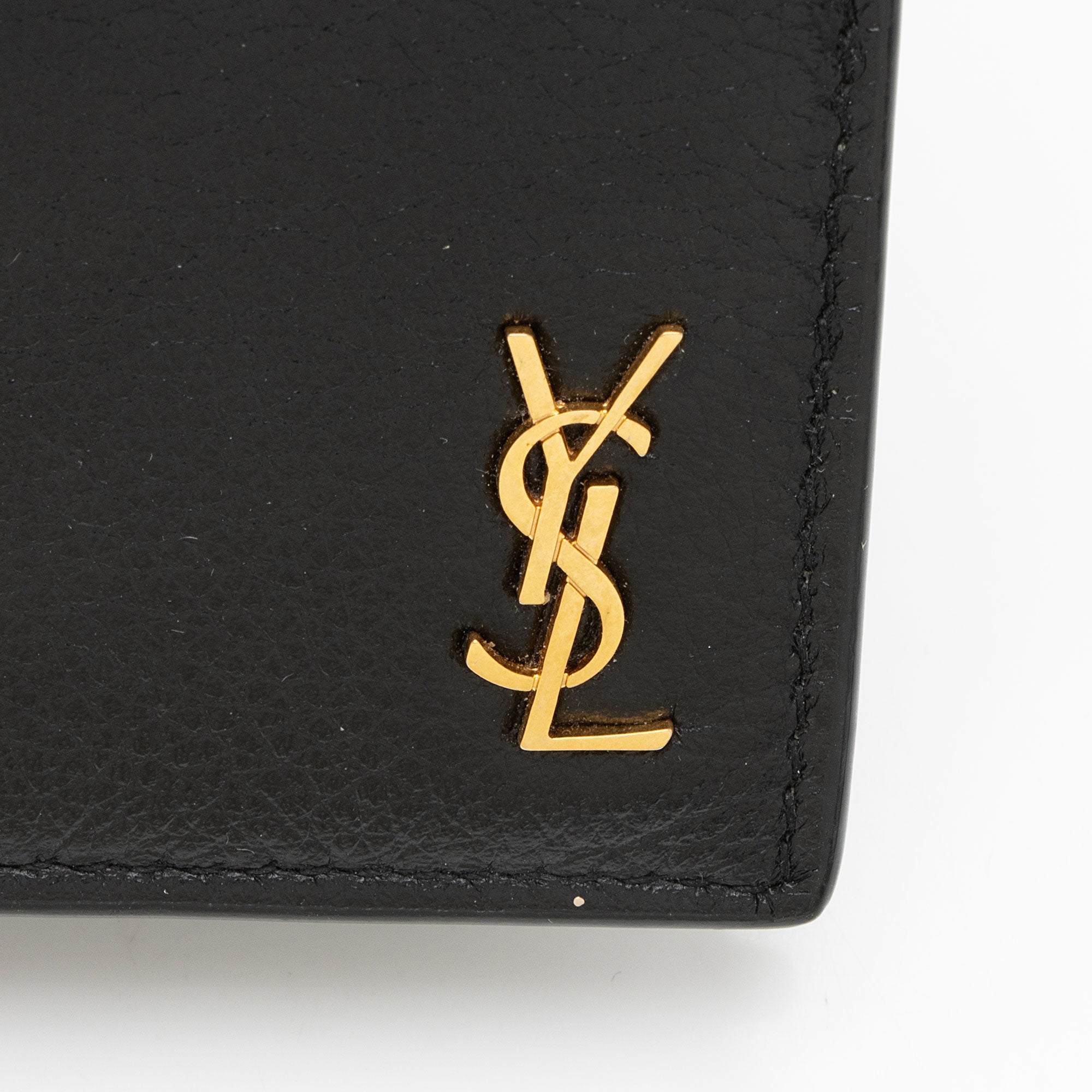 Saint Laurent Grained Leather Tiny Cassandre Flat Long Wallet