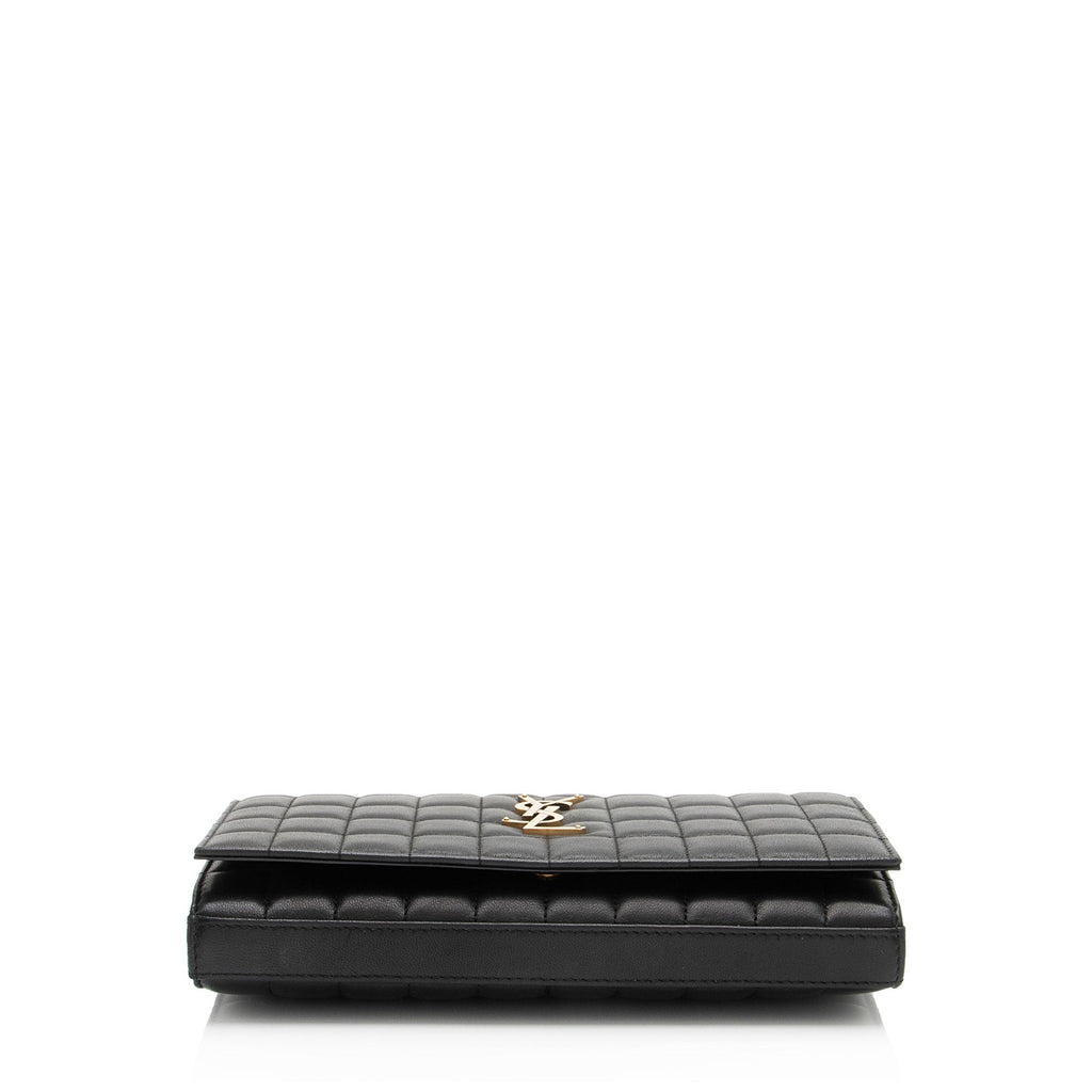 Saint Laurent Lambskin Matelasse Carre Monogram Cassandre Wallet on Chain