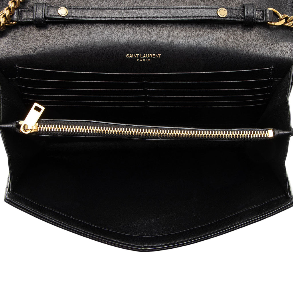 Saint Laurent Lambskin Matelasse Carre Monogram Cassandre Wallet on Chain