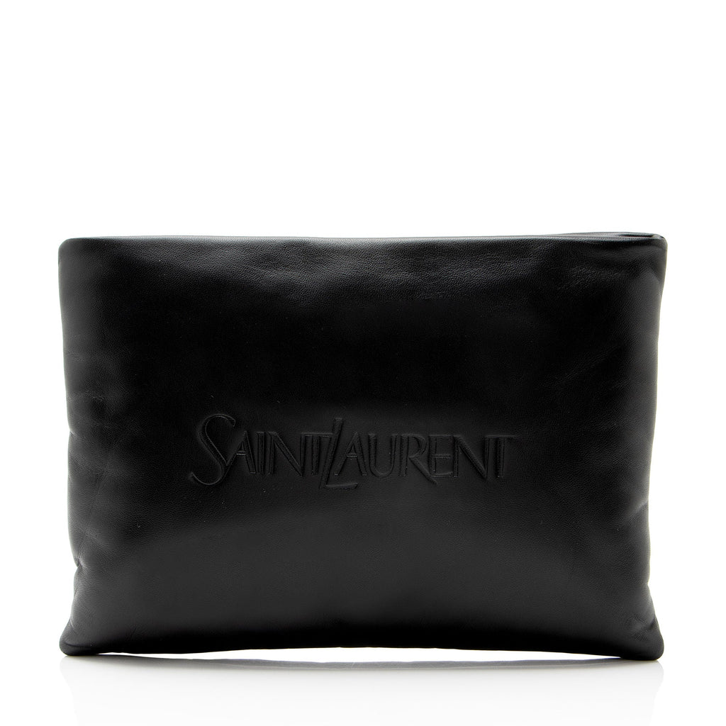 Saint Laurent Lambskin Logo Puffy Pouch