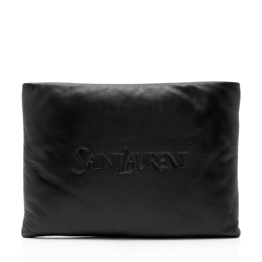 Saint Laurent Lambskin Logo Puffy Pouch