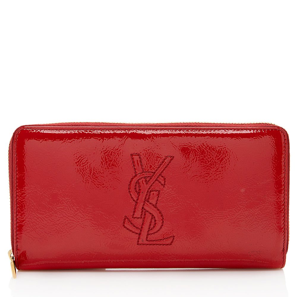 Saint Laurent Patent Leather Belle du Jour Zip Wallet (SHF-20318)