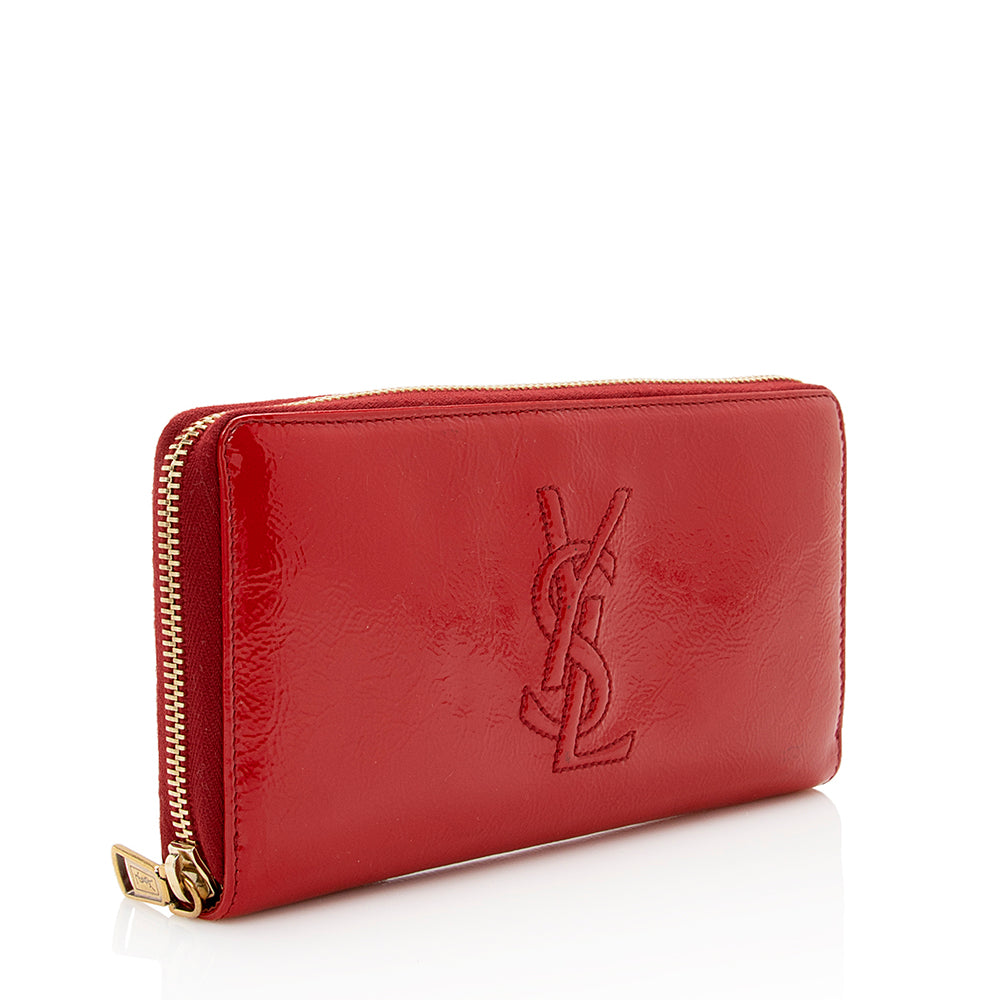 Saint Laurent Patent Leather Belle du Jour Zip Wallet (SHF-20318)