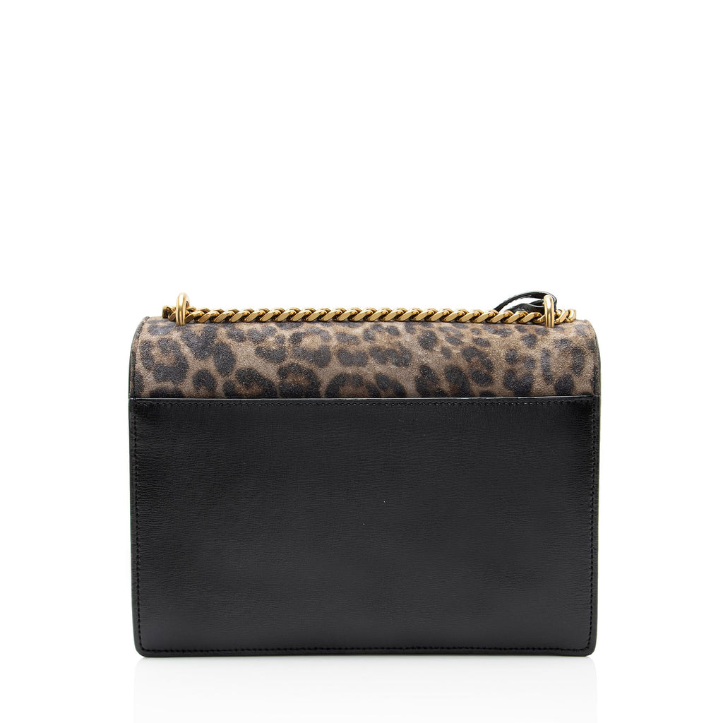 Saint Laurent Leopard Printed Suede Monogram Sunset Medium Shoulder Bag