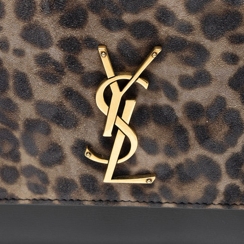 Saint Laurent Leopard Printed Suede Monogram Sunset Medium Shoulder Bag