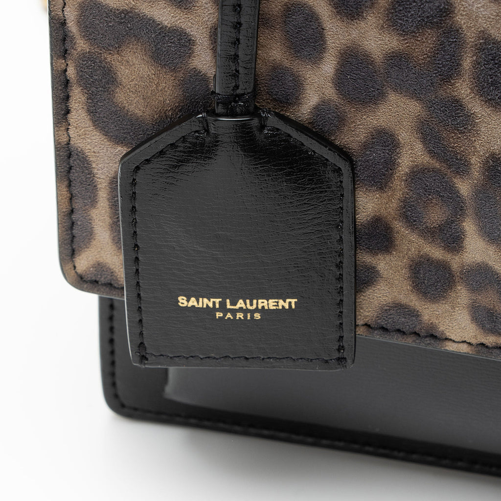 Saint Laurent Leopard Printed Suede Monogram Sunset Medium Shoulder Bag