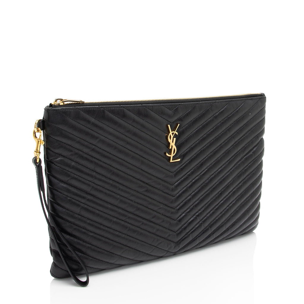 Saint Laurent Matelasse Calfskin Monogram Large Wristlet (SHF-Cxxp2w)