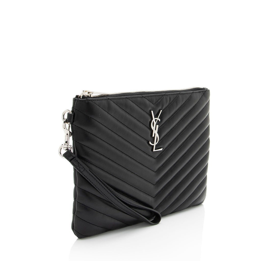 Saint Laurent Matelasse Calfskin Monogram Small Wristlet