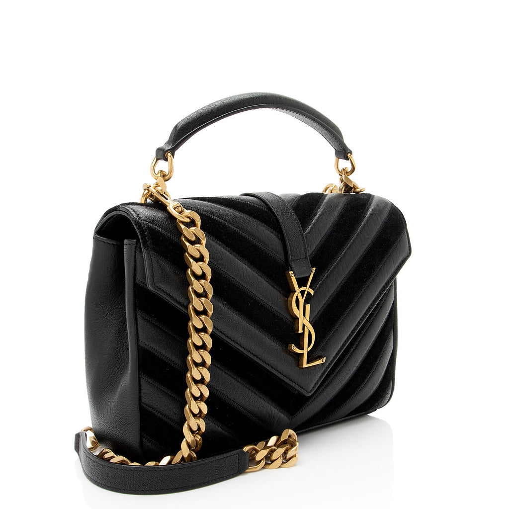 Saint Laurent Matelasse Calfskin Suede Monogram College Medium Shoulder Bag