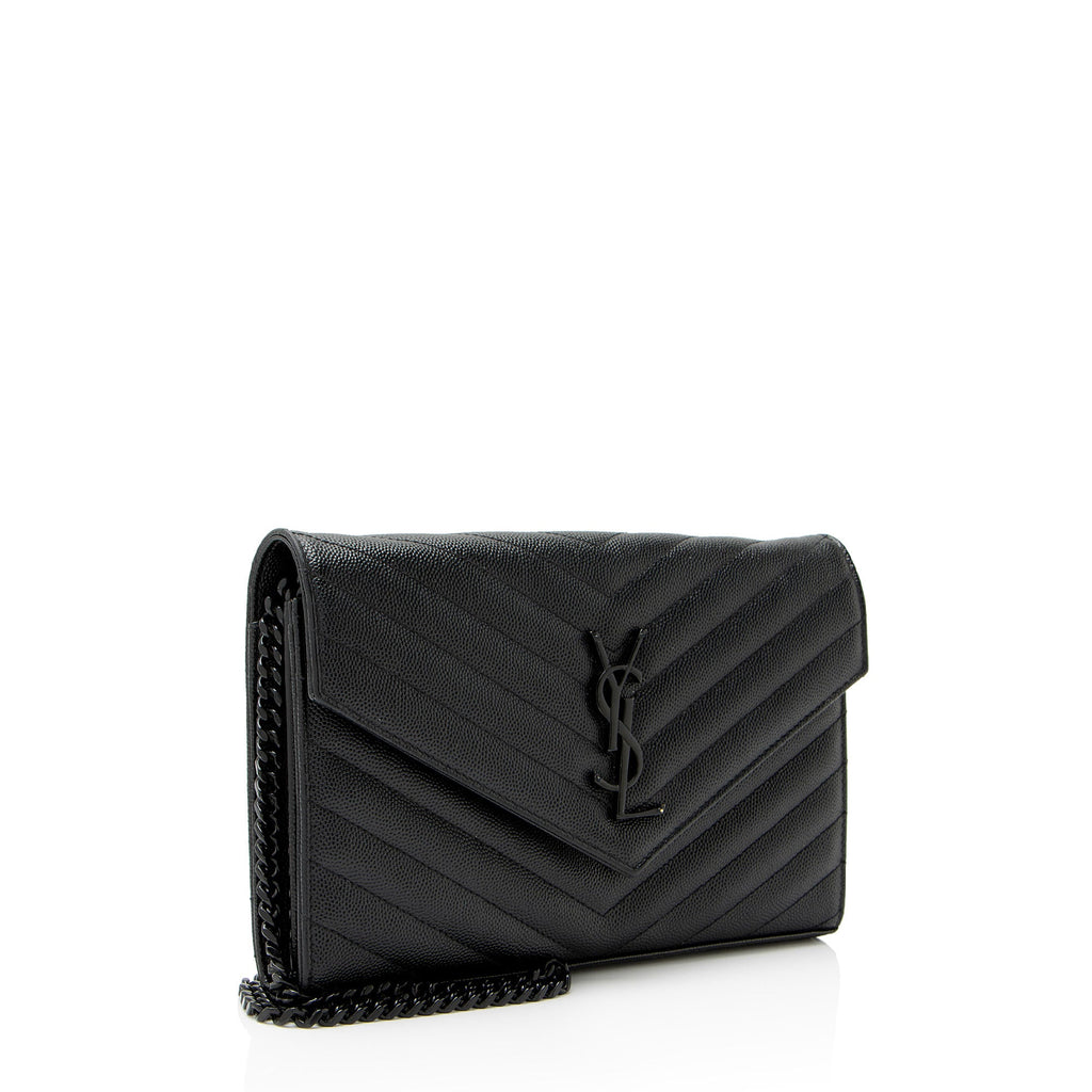 Saint Laurent Matelasse Grain de Poudre Monogram Chain Wallet - FINAL SALE