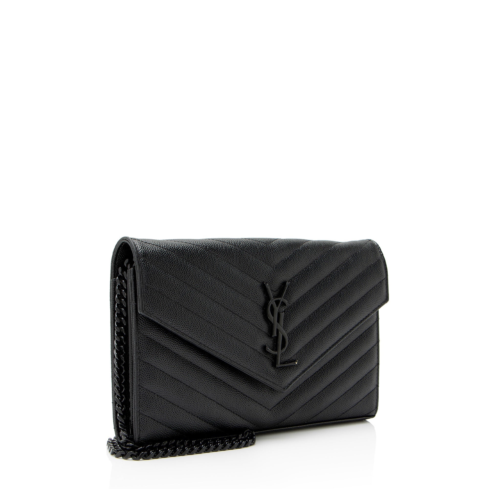 Saint Laurent Matelasse Grain de Poudre Monogram Chain Wallet - FINAL SALE
