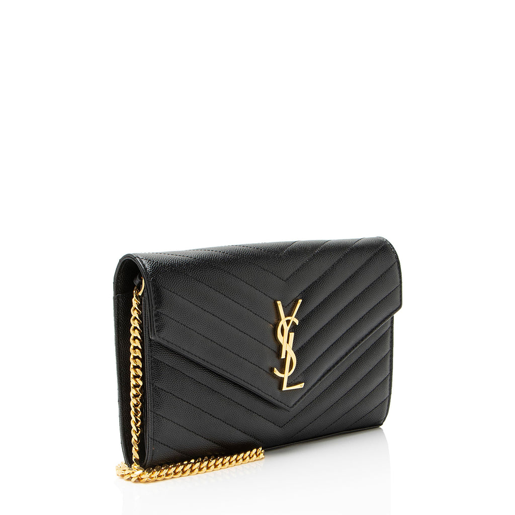 Saint Laurent Matelasse Grain de Poudre Monogram Chain Wallet