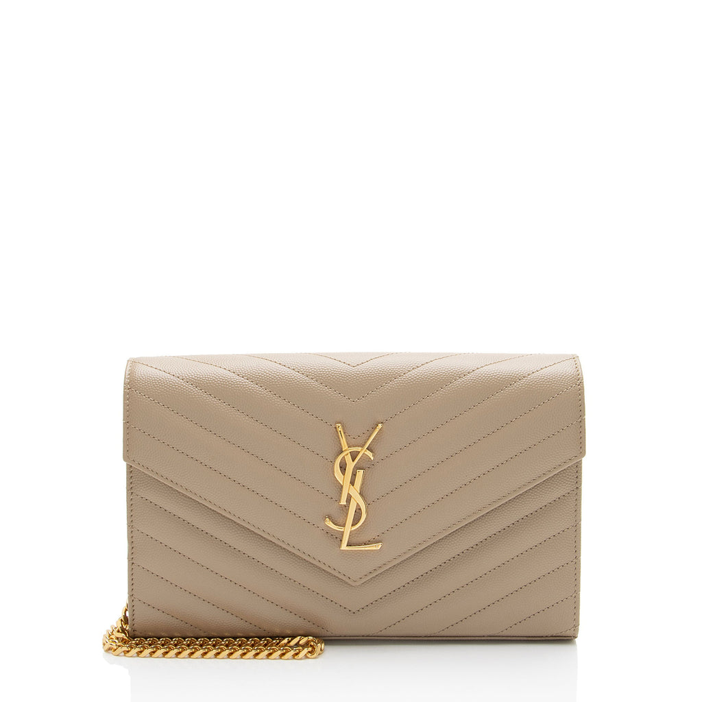 Saint Laurent Matelasse Grain de Poudre Monogram Chain Wallet