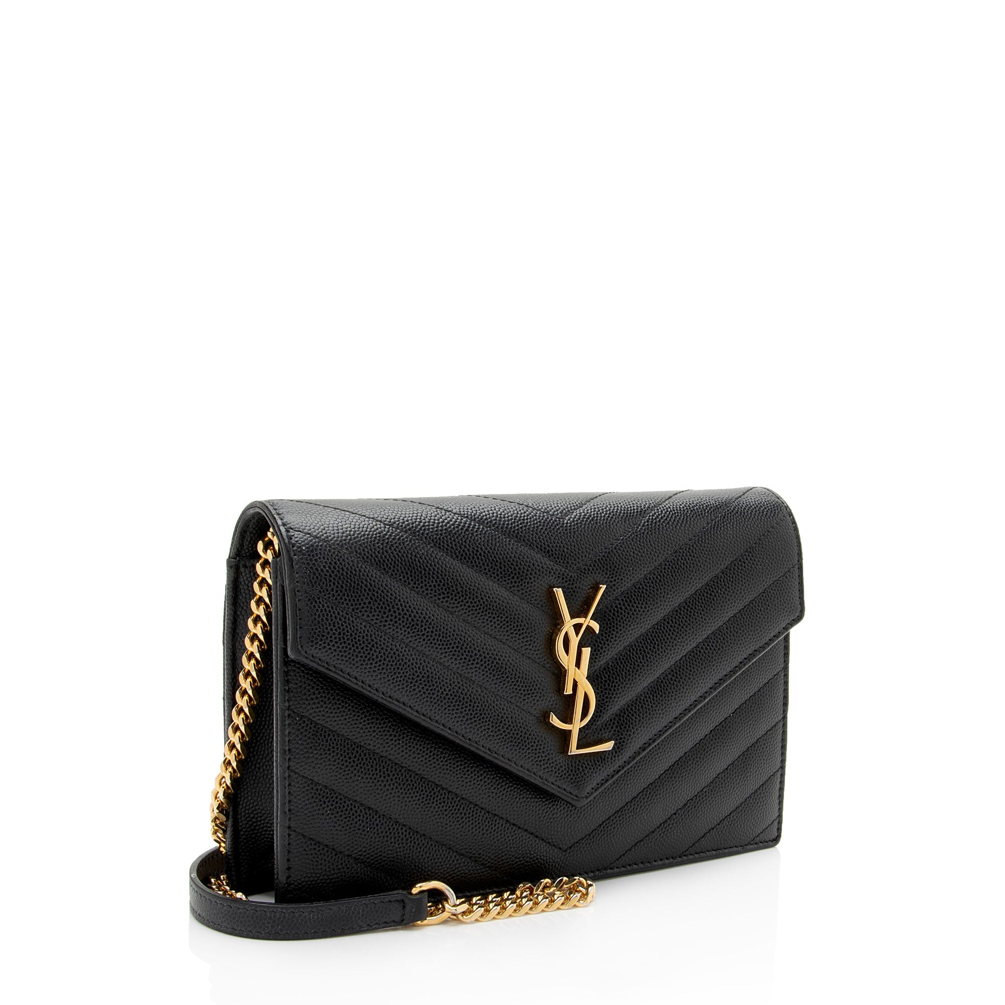 Saint Laurent Matelasse Grain de Poudre Monogram Envelope Chain Wallet - FINAL SALE
