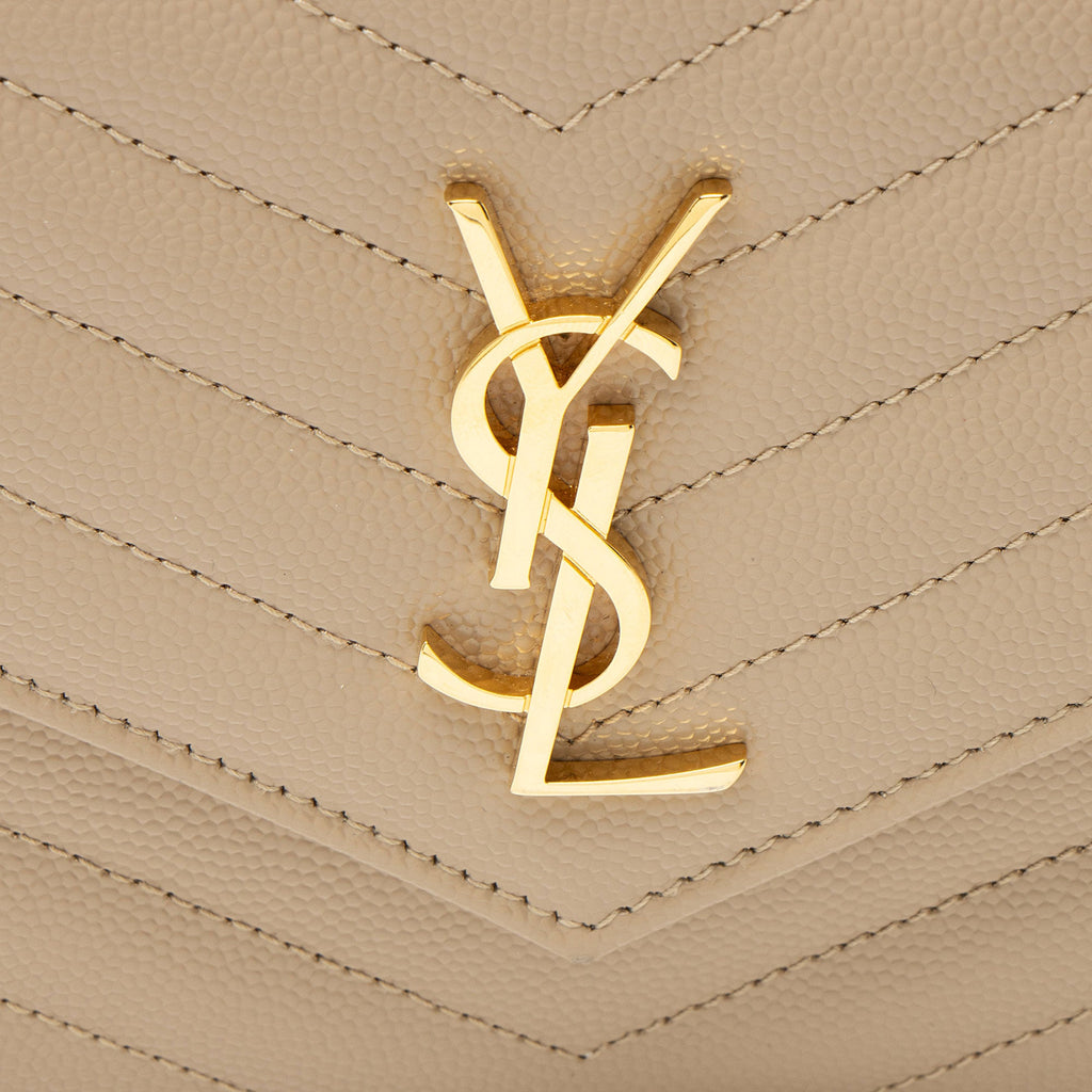 Saint Laurent Matelasse Grain de Poudre Monogram Envelope Chain Wallet