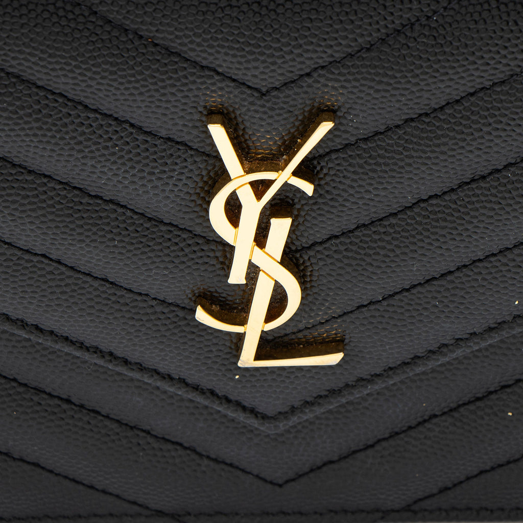 Saint Laurent Matelasse Grain de Poudre Monogram Envelope Chain Wallet
