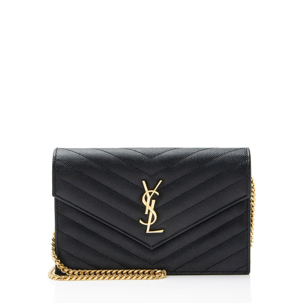 Saint Laurent Matelasse Grain de Poudre Monogram Envelope Chain Wallet