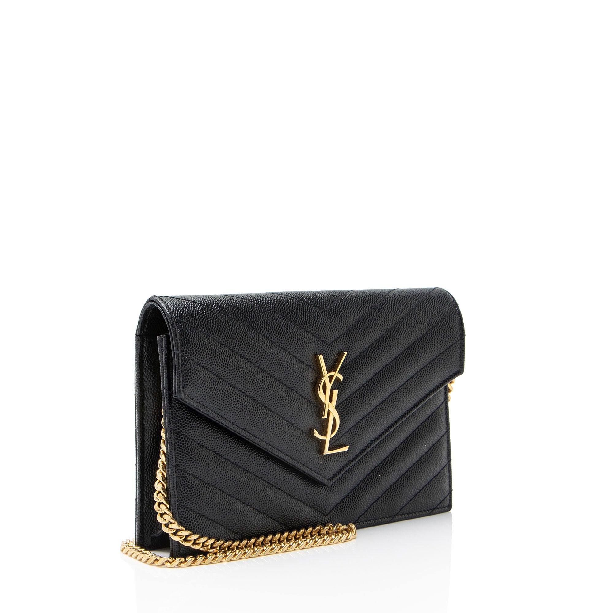 Saint Laurent Matelasse Grain de Poudre Monogram Envelope Chain Wallet