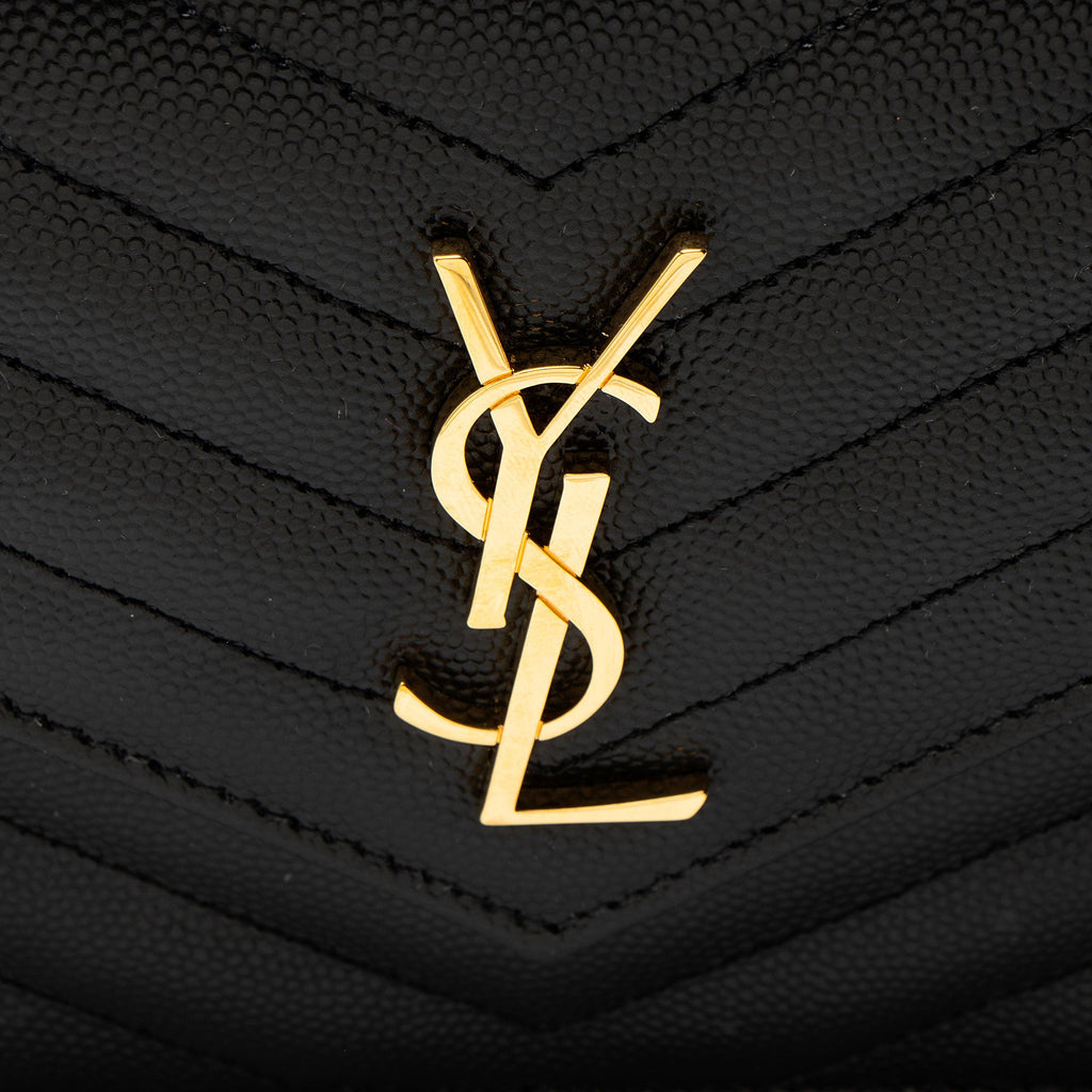 Saint Laurent Matelasse Grain de Poudre Monogram Envelope Chain Wallet