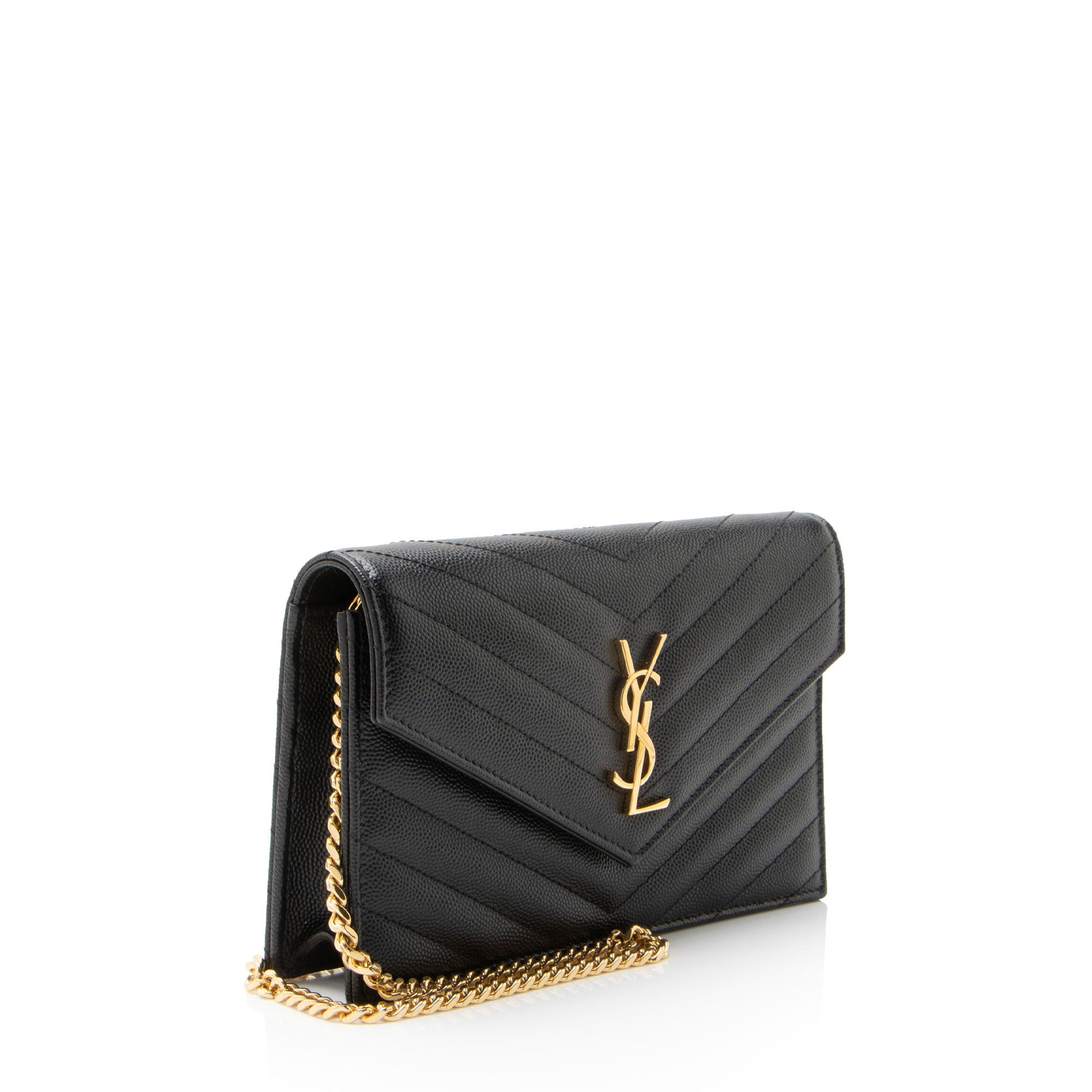 Saint Laurent Matelasse Grain de Poudre Monogram Envelope Chain Wallet