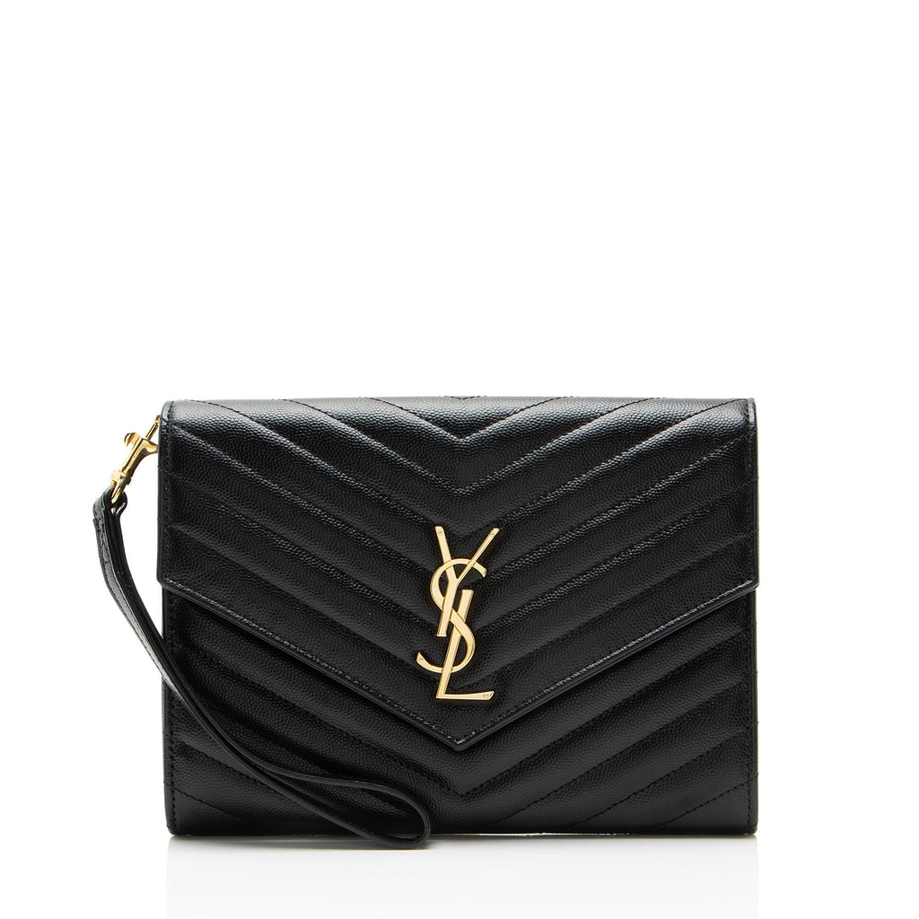 Saint Laurent Matelasse Grain de Poudre Monogram Envelope Pouch