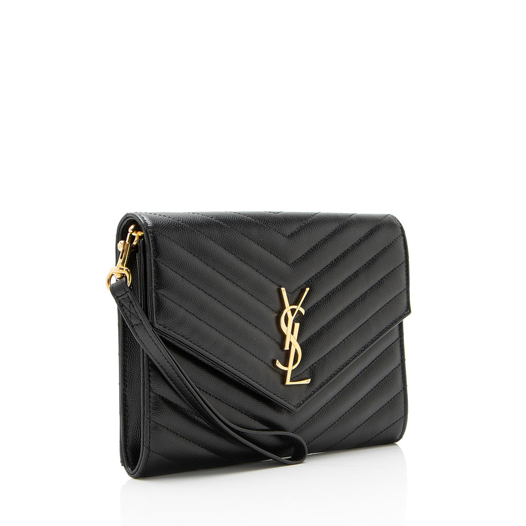 Saint Laurent Matelasse Grain de Poudre Monogram Envelope Pouch