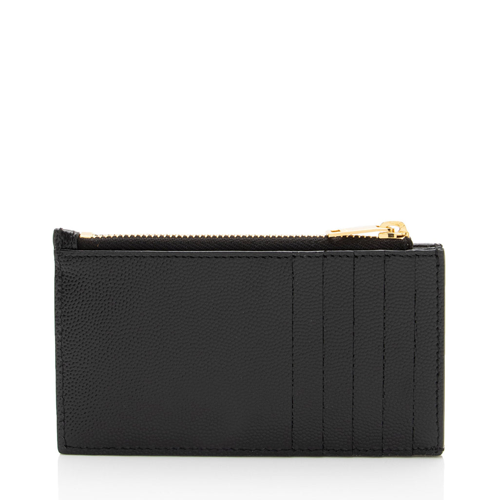 Saint Laurent Matelasse Grain de Poudre Monogram Fragments Zipper Card Case