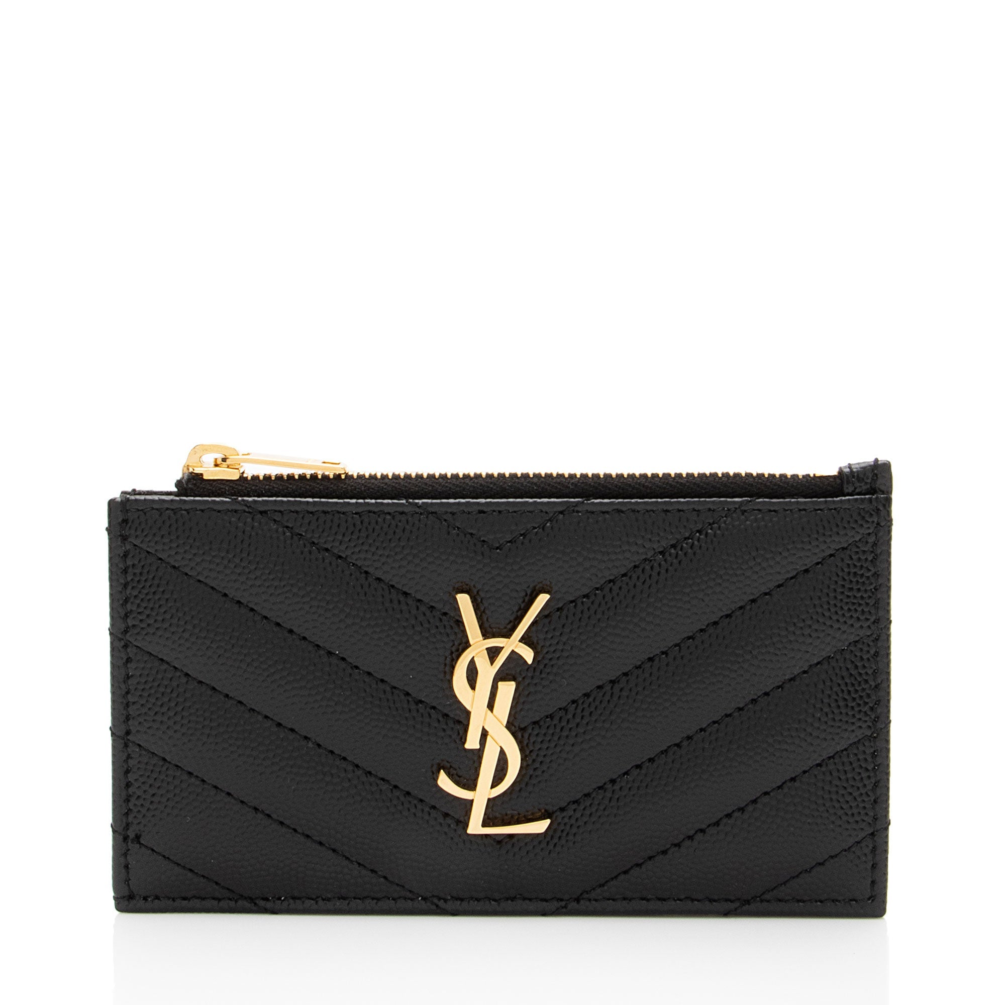 Saint Laurent Matelasse Grain de Poudre Monogram Fragments Zipper Card Case