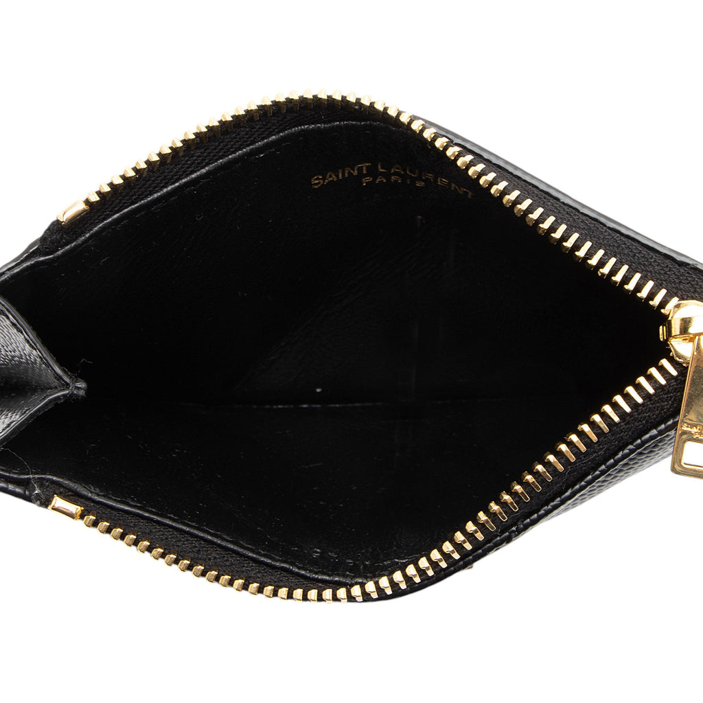 Saint Laurent Matelasse Grain de Poudre Monogram Fragments Zipper Card Case
