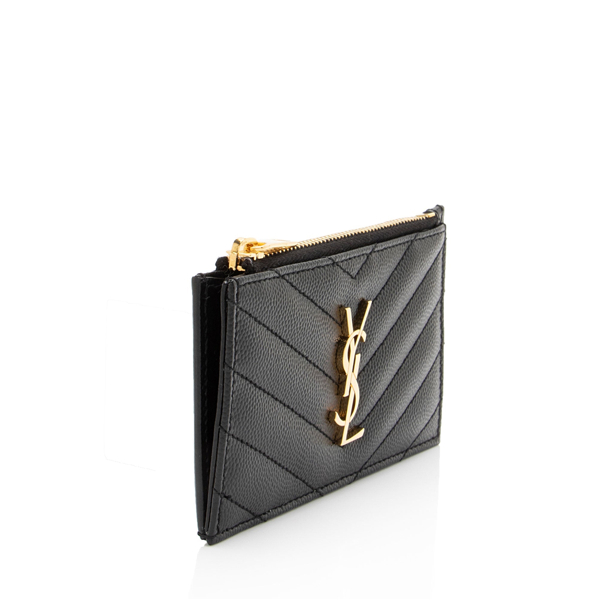 Saint Laurent Matelasse Grain de Poudre Monogram Fragments Zipper Card Case