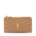 Saint Laurent Matelasse Grain de Poudre Monogram Fragments Zipper Card Case