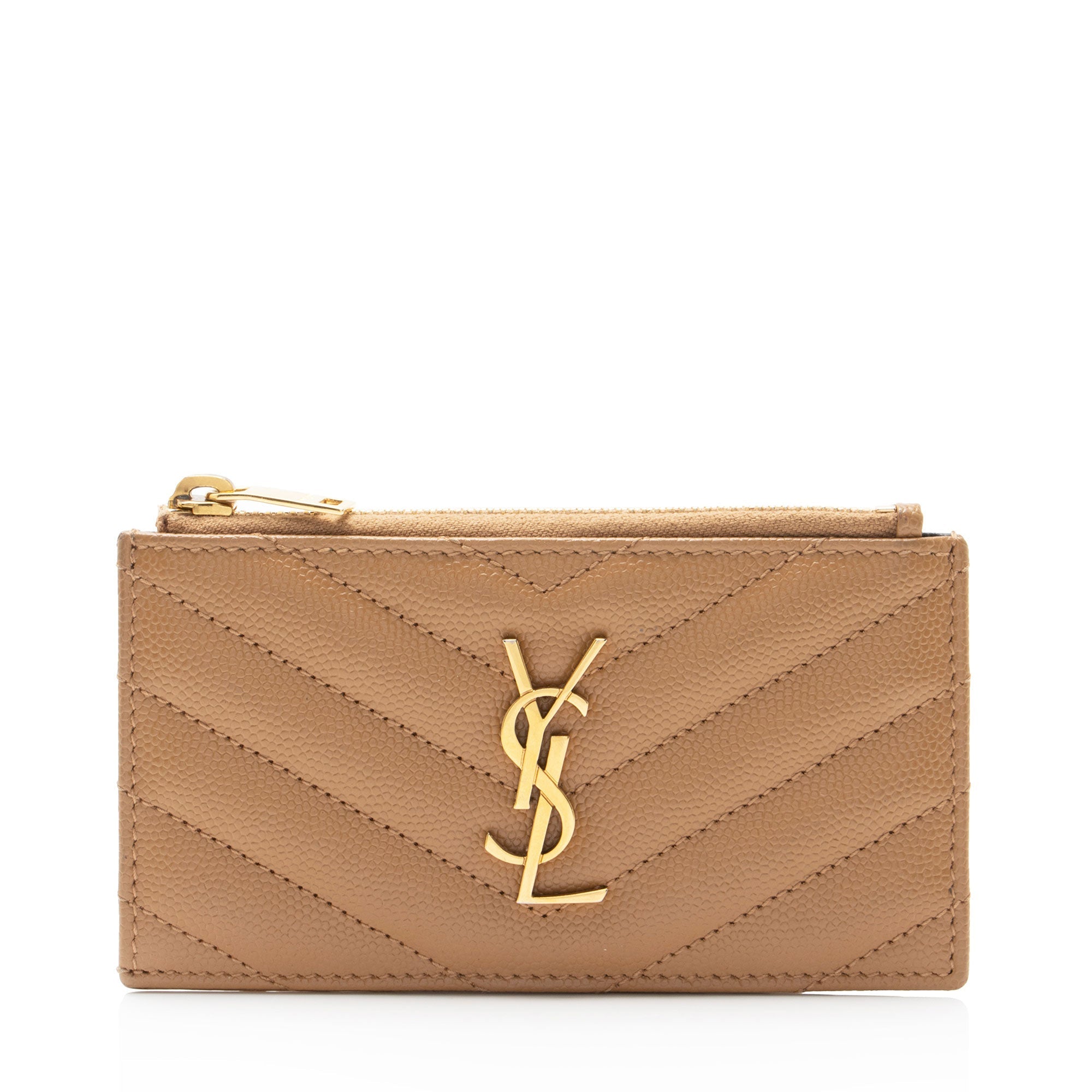 Saint Laurent Matelasse Grain de Poudre Monogram Fragments Zipper Card Case