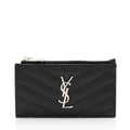 Saint Laurent Matelasse Grain de Poudre Monogram Fragments Zipper Card Case