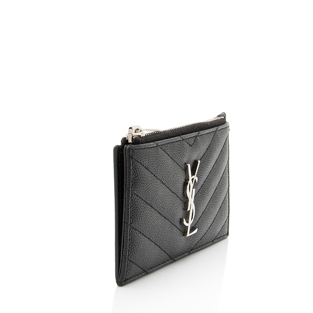Saint Laurent Matelasse Grain de Poudre Monogram Fragments Zipper Card Case